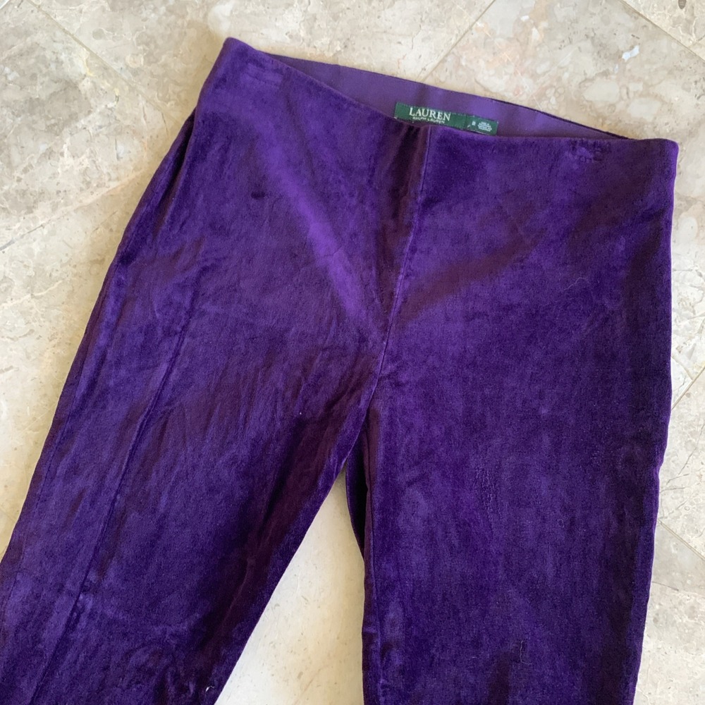 Lauren RL Purple Velour Pants Side Zip Women's Size 2‎